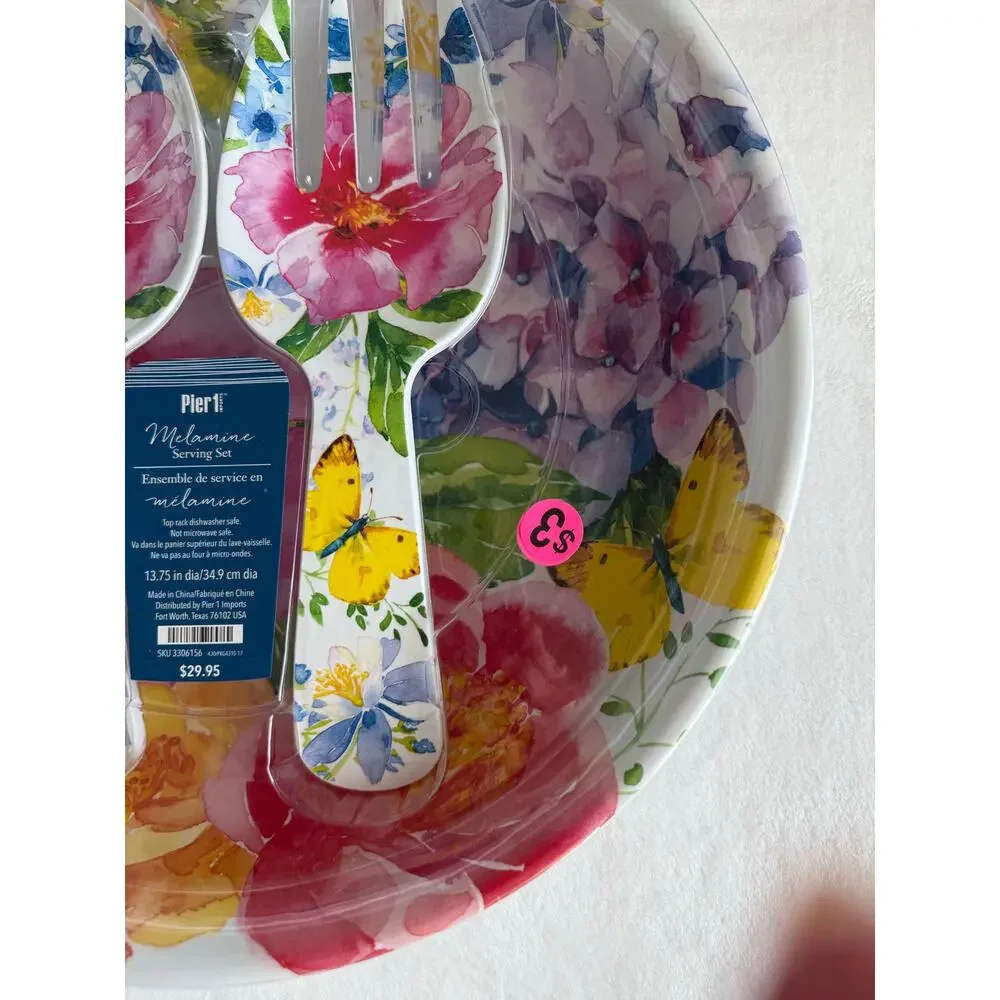 NWT Pier 1 Melamine Salad Bowl Dish‎ Serving Set Summer Floral Butterflies 14